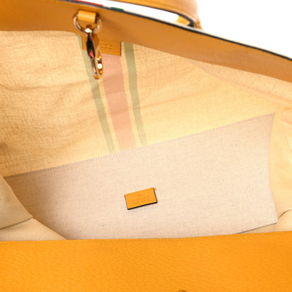 Gucci Linen Heavy Canvas Textured Dollar Calfskin Web Large Retro Interlocking G Foldable Tote Light Beige 5 of 10