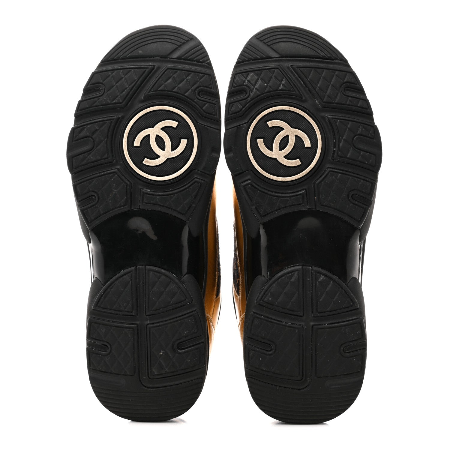 Chanel Satin Lambskin Fabric Tweed CC Sneakers 36.5 Gold Black 6 of 10