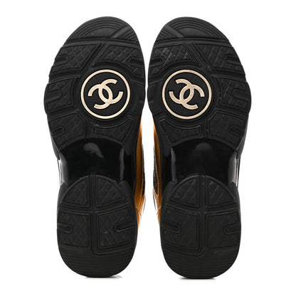Chanel Satin Lambskin Fabric Tweed CC Sneakers 36.5 Gold Black 6 of 10