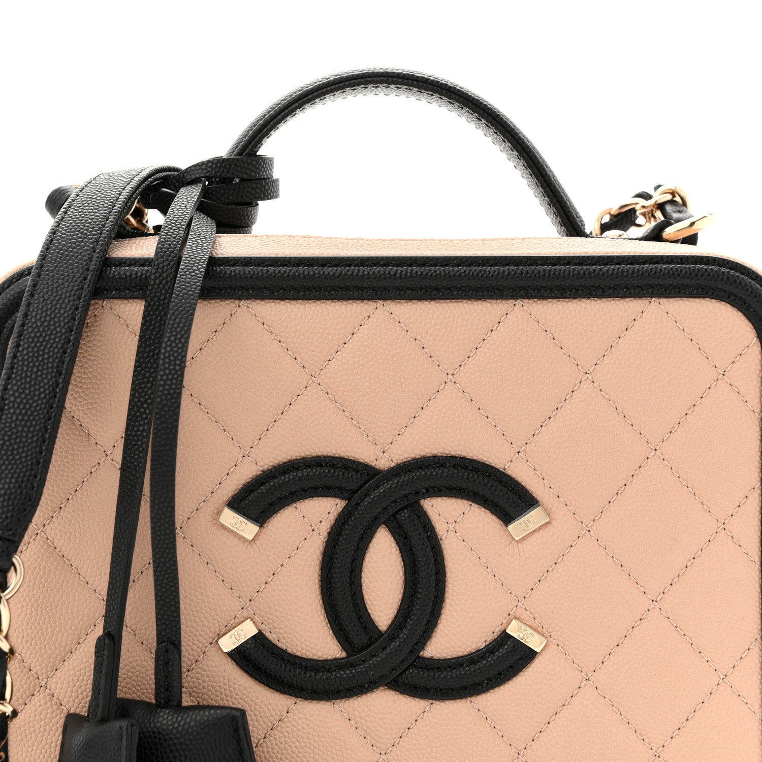 Chanel Caviar Quilted Medium CC Filigree Vanity Case Beige Black 15 of 19