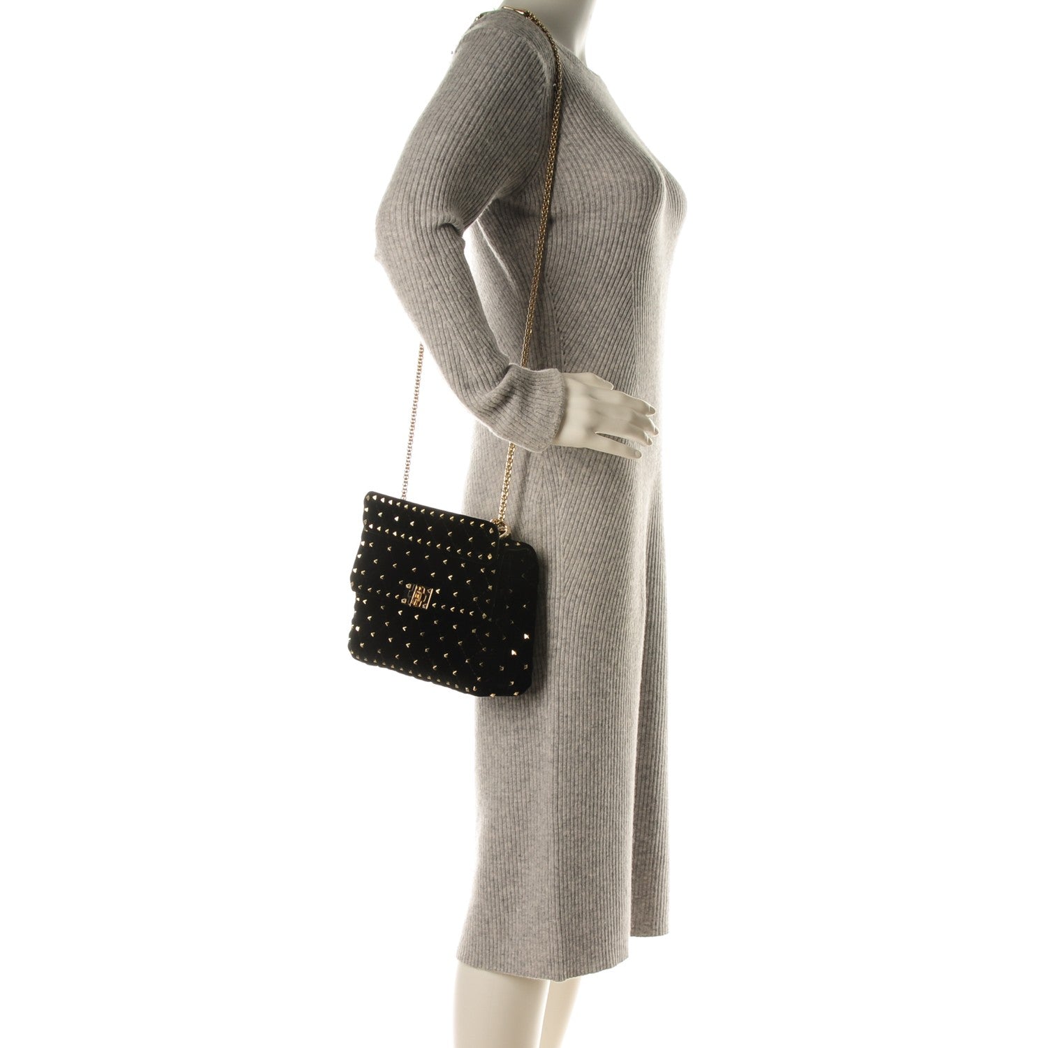 Valentino Garavani Velvet Medium Rockstud Spike Shoulder Bag Black 2 of 6