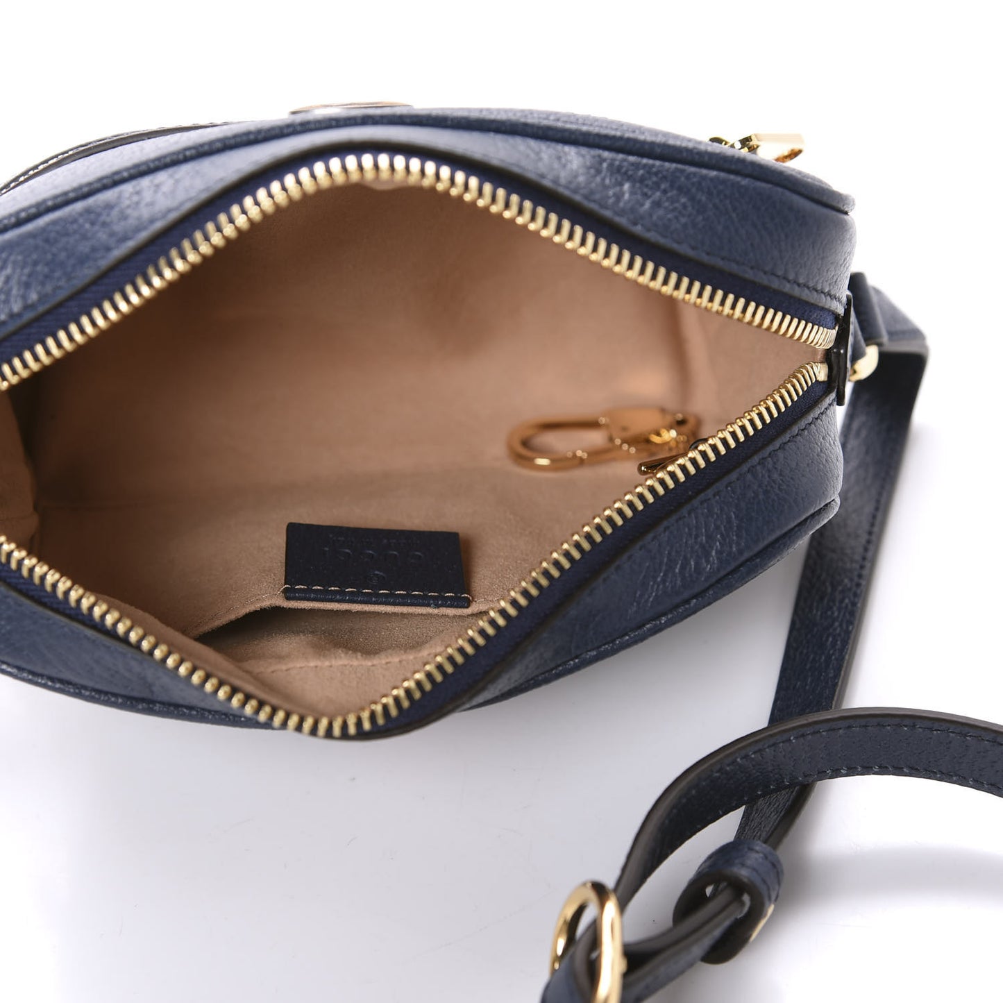 Textured Calfskin Web Mini Ophidia Shoulder Bag Blue Agata