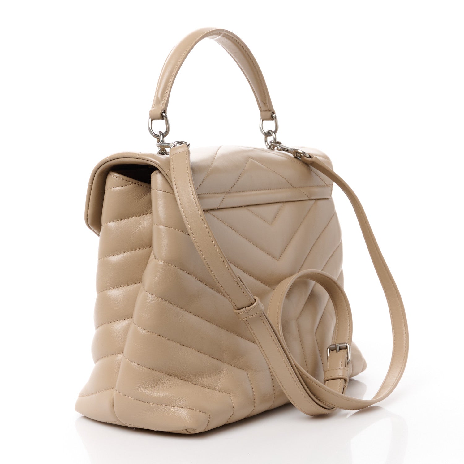 Saint Laurent Calfskin Y Quilted Monogram Medium Loulou Satchel Dark Beige 3 of 11