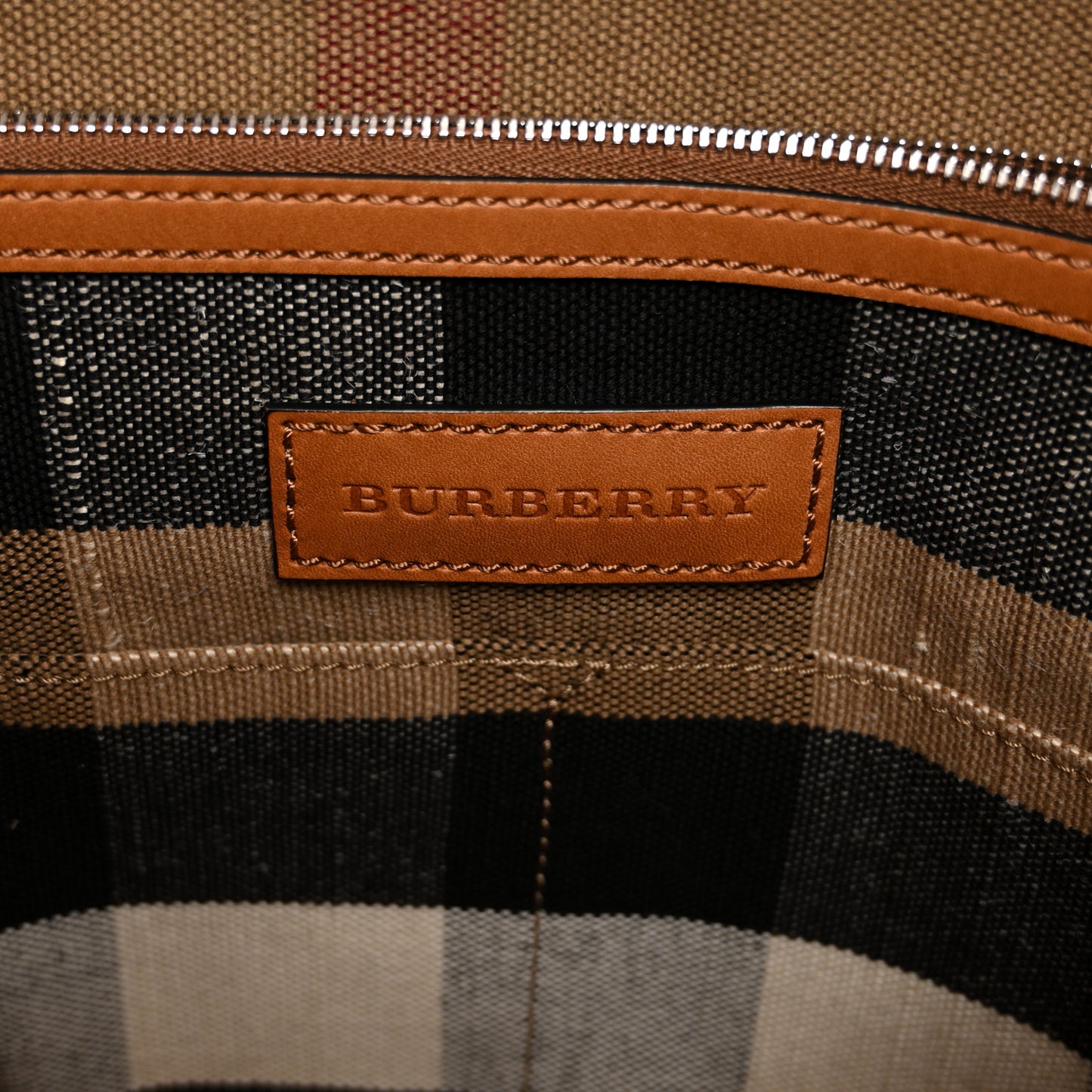 Grainy Calfskin Canvas Mega Check Medium Ashby Tassel Hobo Saddle Brown