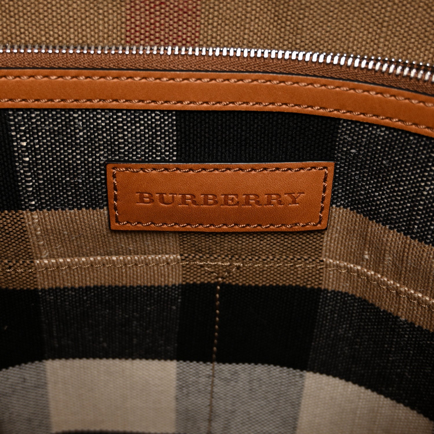 Burberry Grainy Calfskin Canvas Mega Check Medium Ashby Tassel Hobo Saddle Brown 6 of 9