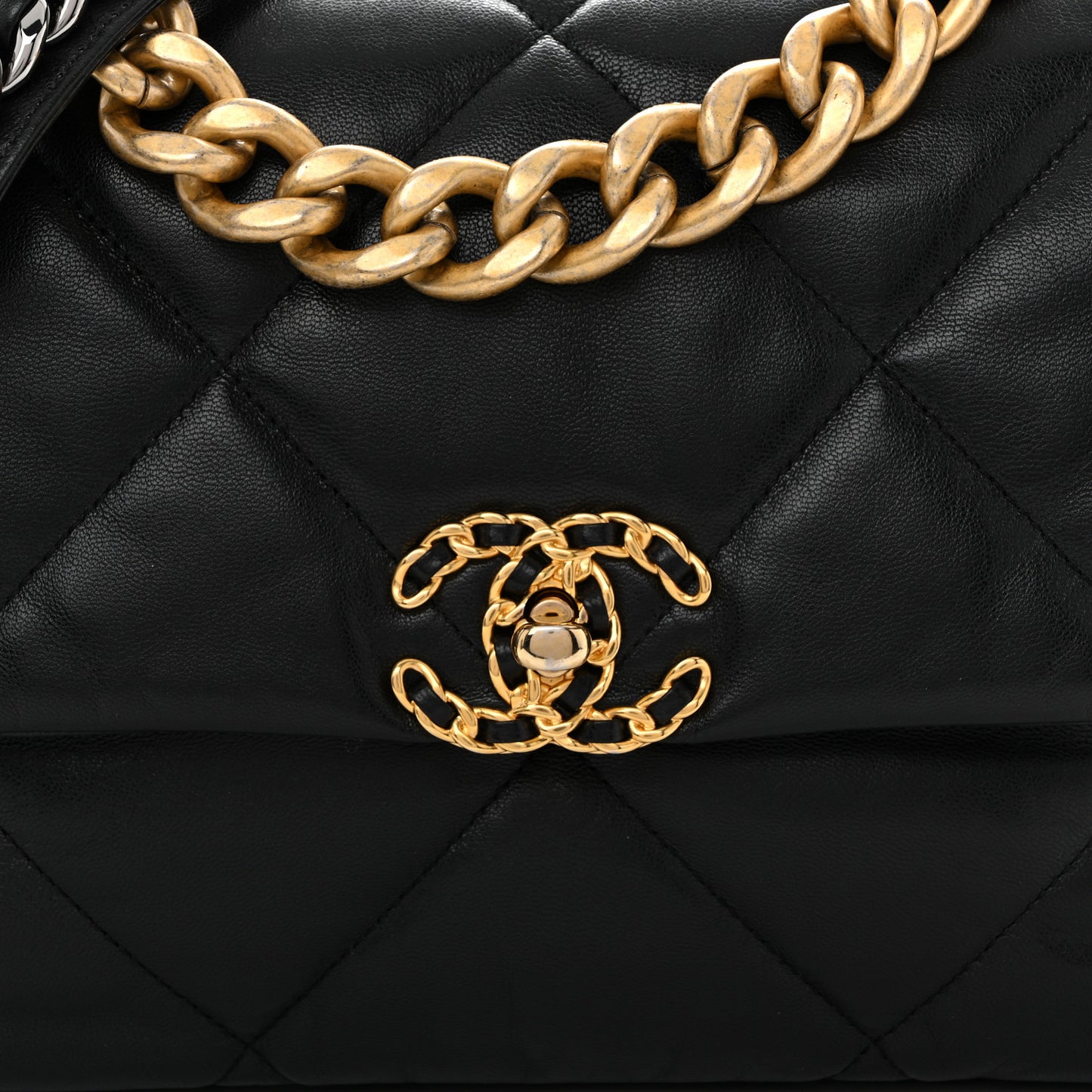 Shiny Goatskin Quilted Large Chanel 19 Flap Black