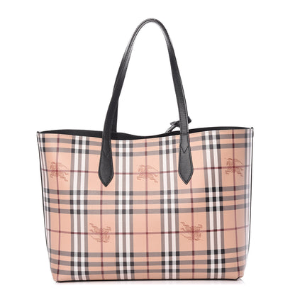 Burberry Grainy Calfskin Haymarket Check Medium Reversible Tote Black 7 of 21