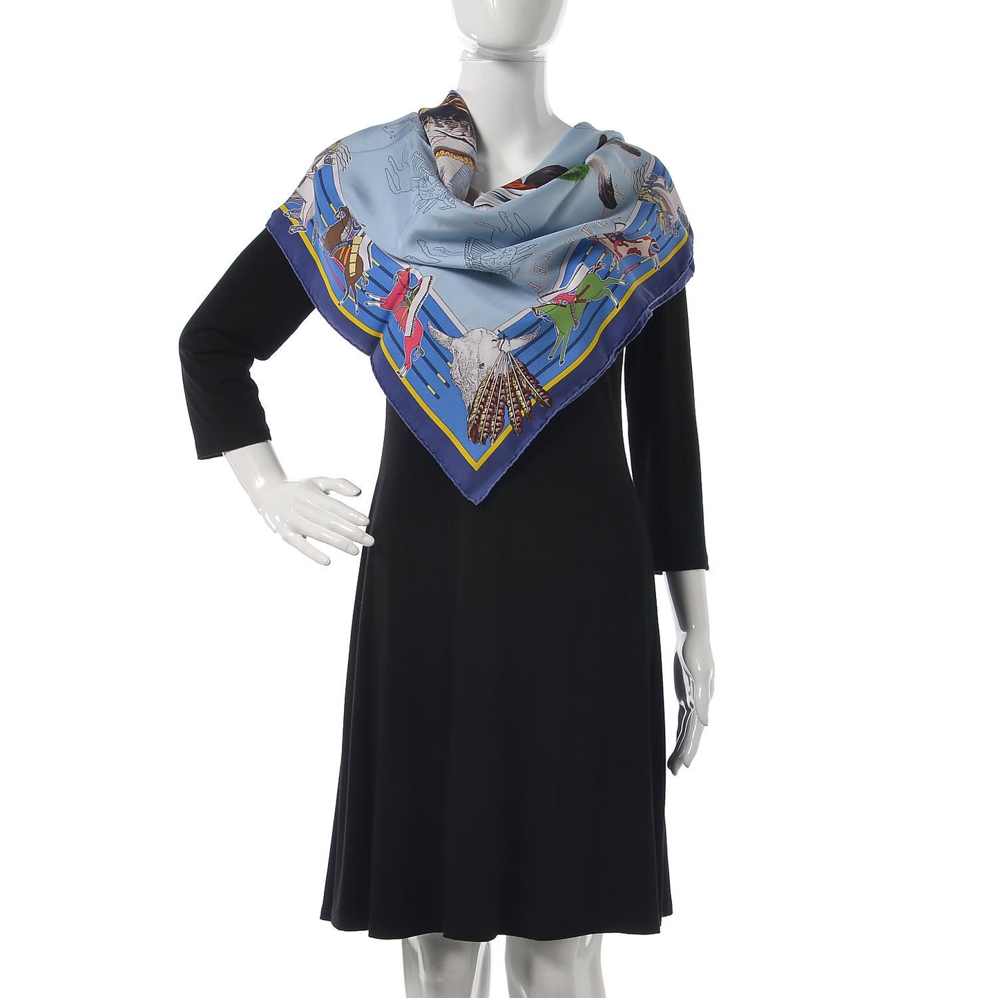 Silk Pani La Shar Pawnee Wash Scarf 90 Bleu Ciel Marine Vert