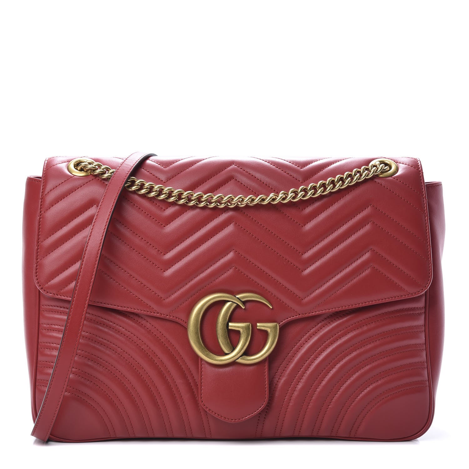 Gucci Calfskin Matelasse Large GG Marmont Shoulder Bag Hibiscus Red 1 of 10