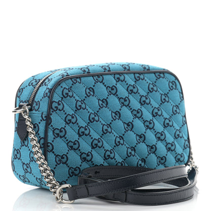 Gucci Monogram Multicolor Matelasse Diagonal Small GG Marmont Chain Shoulder Bag Light Blue 3 of 11