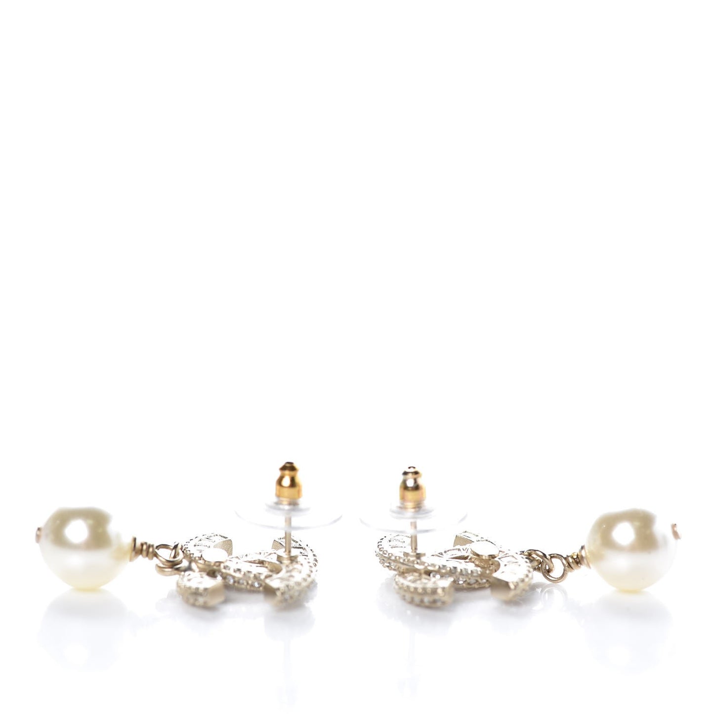 Crystal Pearl CC Drop Earrings Gold