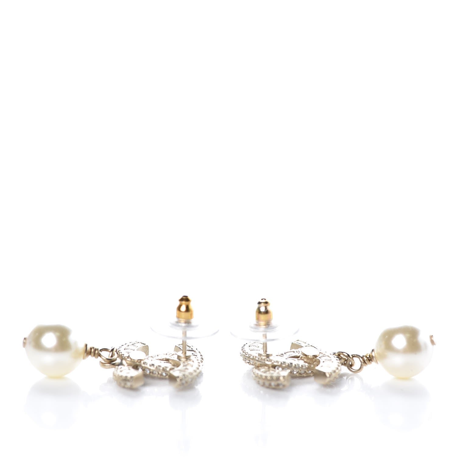Chanel Crystal Pearl CC Drop Earrings Gold 3 of 5