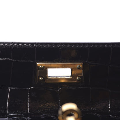 Hermes Shiny Porosus Crocodile Kelly Cut Pochette Black 22 of 31