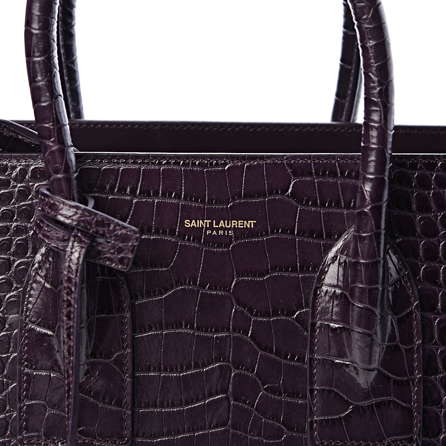 Calfskin Crocodile Embossed Small Sac de Jour Prune