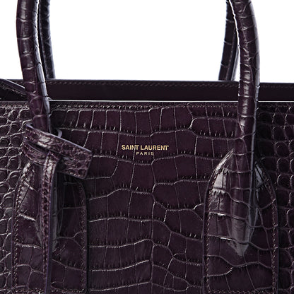 Saint Laurent Calfskin Crocodile Embossed Small Sac de Jour Prune 7 of 9