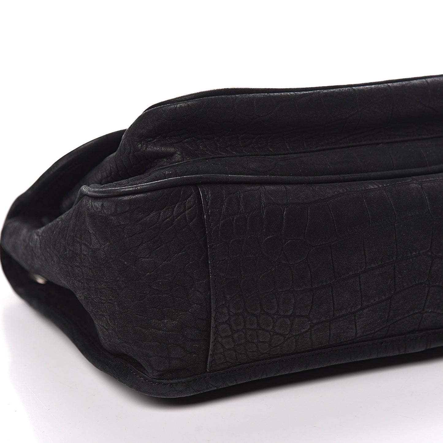 Nubuck Crocodile Embossed Monogram Medium Niki Chain Satchel Black
