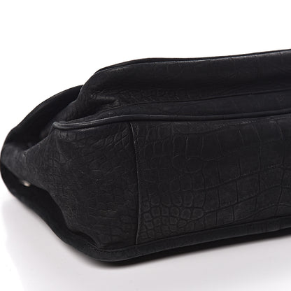 Saint Laurent Nubuck Crocodile Embossed Monogram Medium Niki Chain Satchel Black 14 of 17