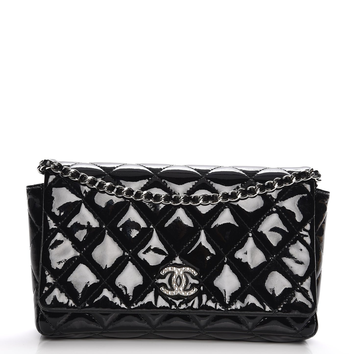 Patent Quilted Brilliant Wallet On Chain WOC Black