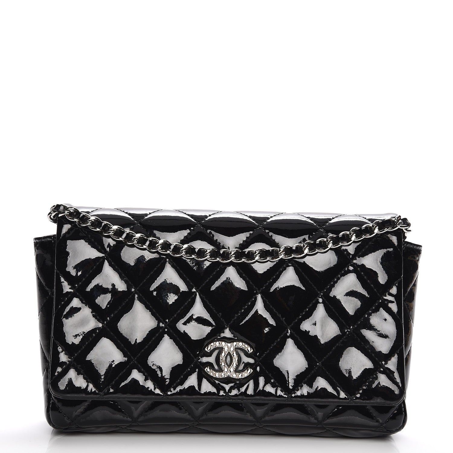 Chanel Patent Quilted Brilliant Wallet On Chain WOC Black 1 of 7