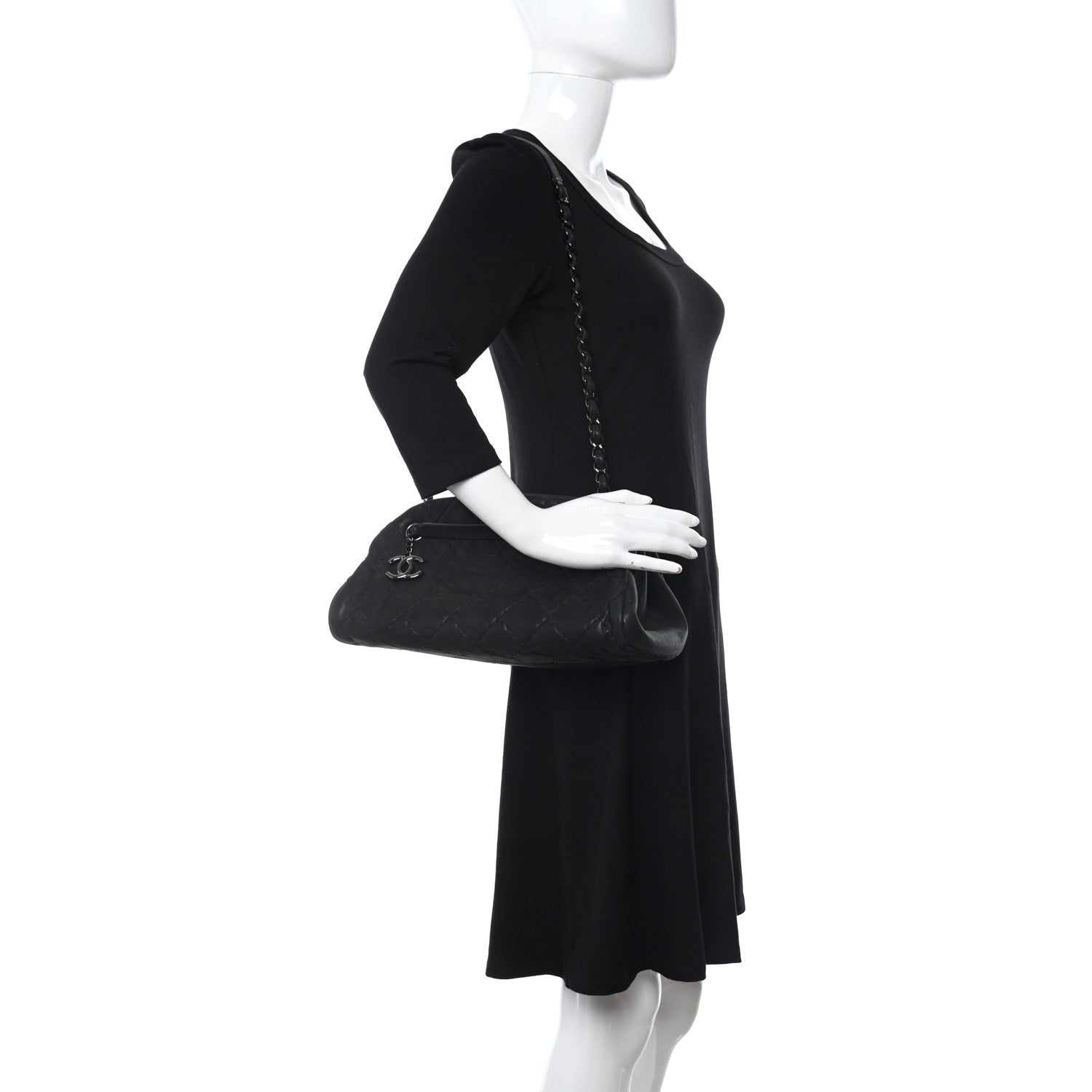 Chanel Iridescent Calfskin Stitched Just Mademoiselle Bowling Bag Black 2 of 11