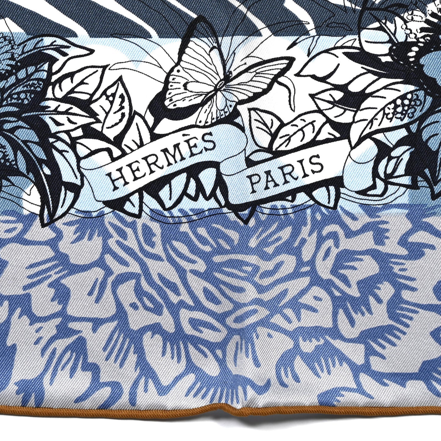 Silk Jungle Love Tampon Scarf 70 Bleu Jean White