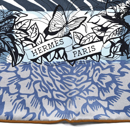 Hermes Silk Jungle Love Tampon Scarf 70 Bleu Jean White 2 of 6