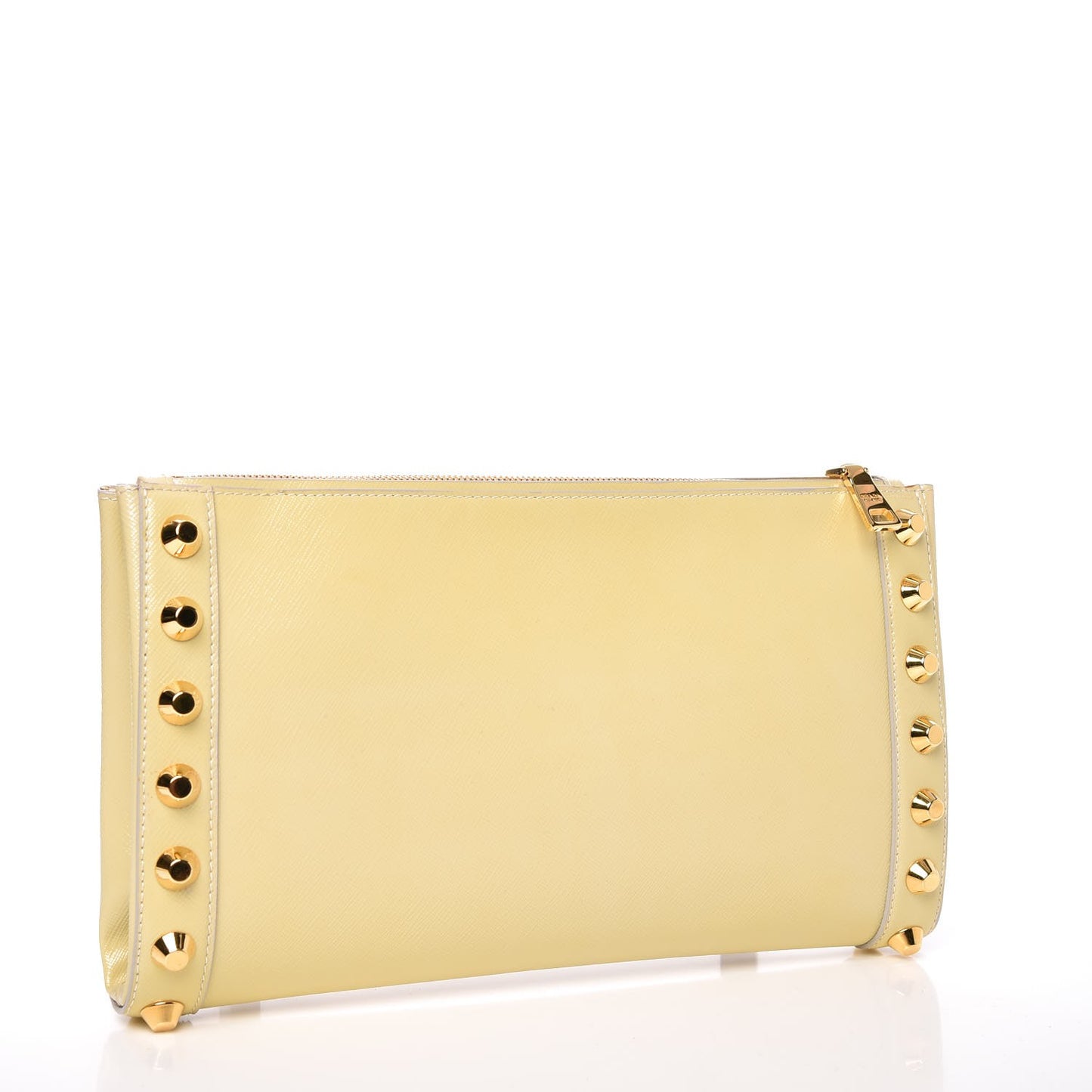 Saffiano Vernice Studded Clutch Talco