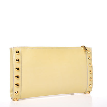 Prada Saffiano Vernice Studded Clutch Talco 3 of 9