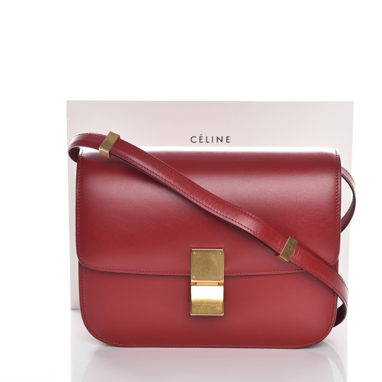 Celine Box Calfskin Medium Classic Box Flap Bag Red 8 of 8