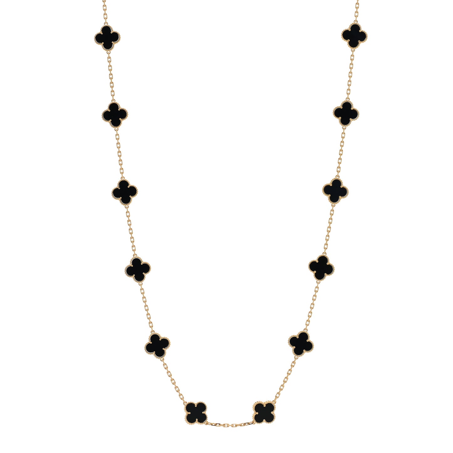 18K Yellow Gold Black Onyx 20 Motifs Vintage Alhambra Necklace