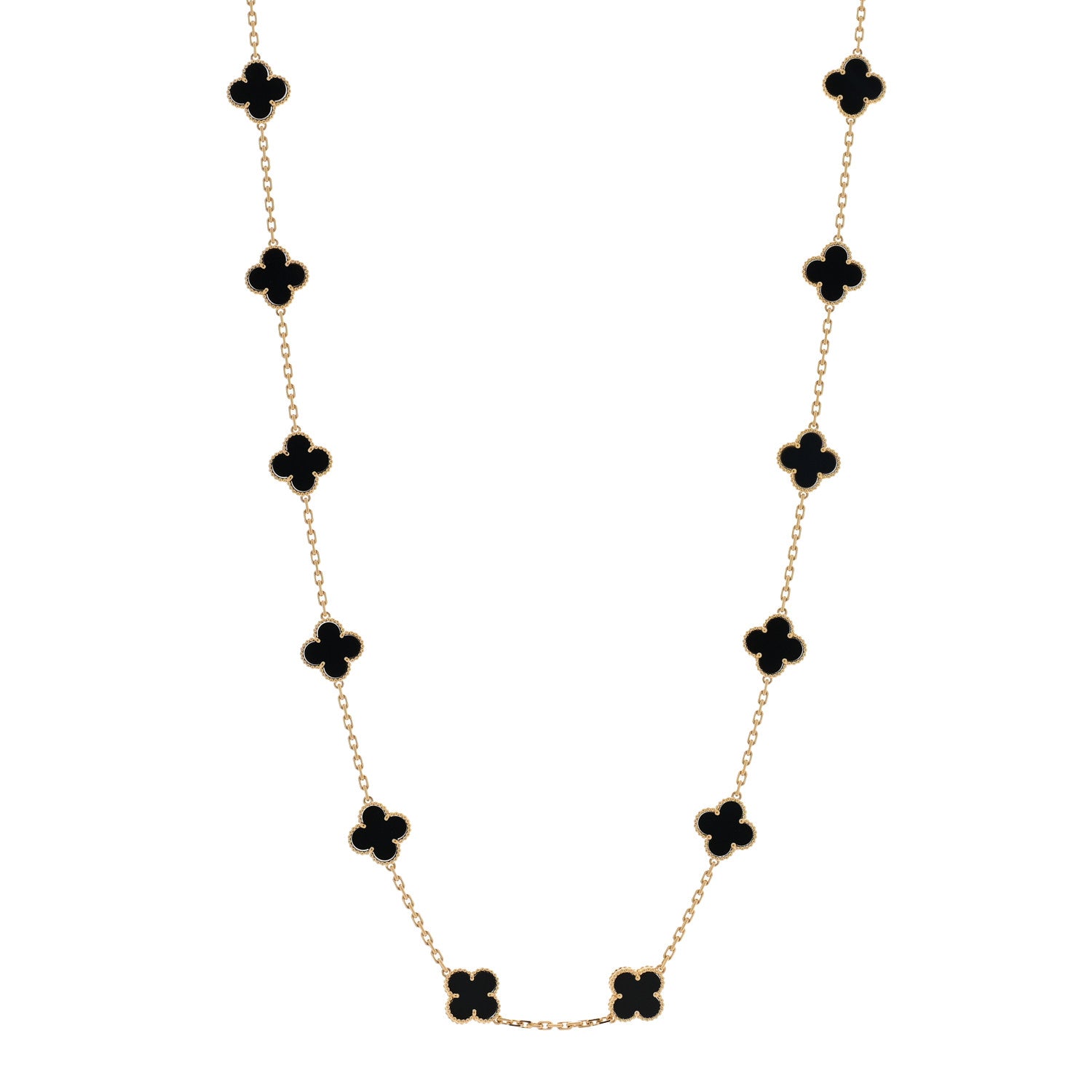Van Cleef & Arpels 18K Yellow Gold Black Onyx 20 Motifs Vintage Alhambra Necklace 1 of 5