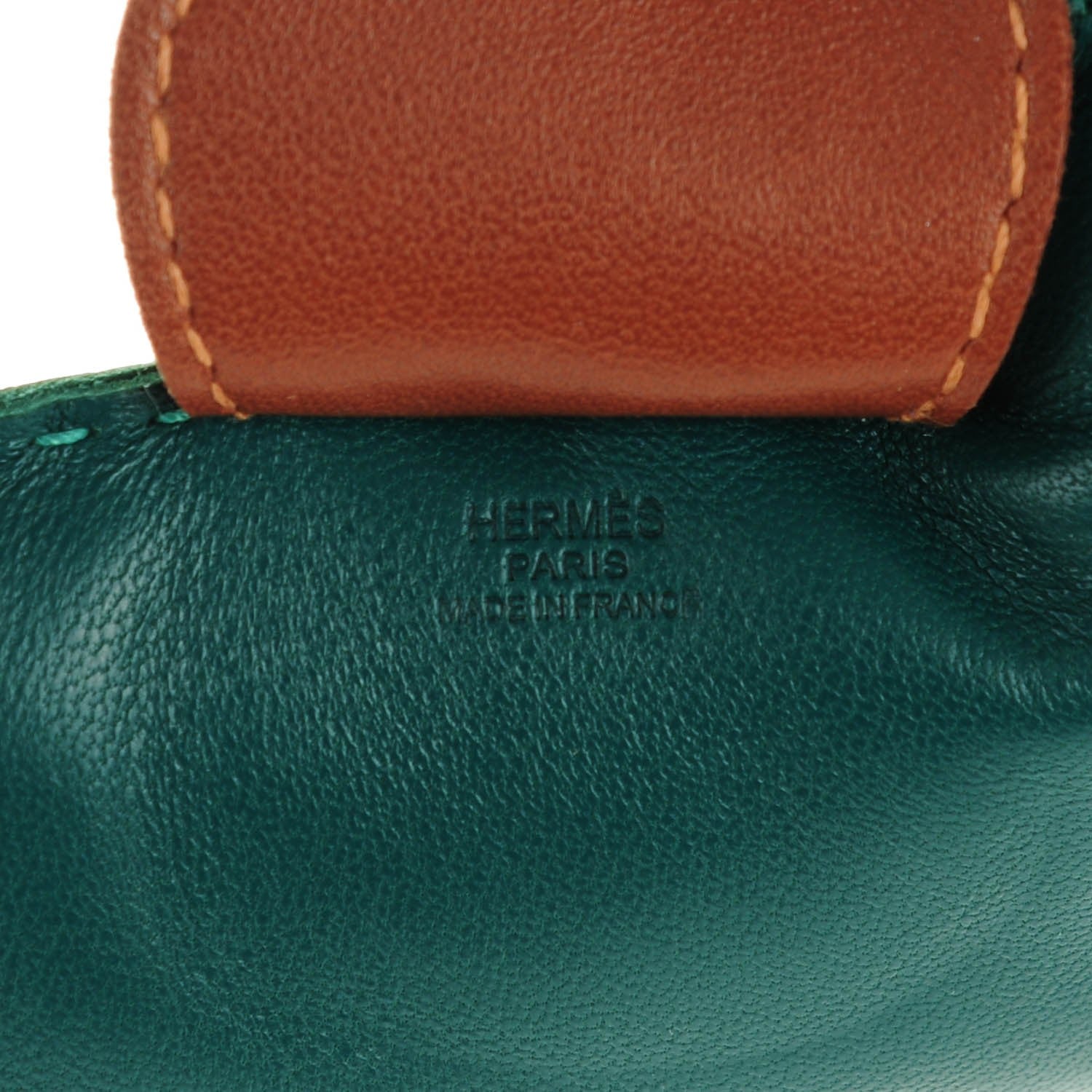 Hermes Milo Lambskin Grigri Rodeo Horse Bag Charm GM Malachite Menthe Fauve 3 of 4