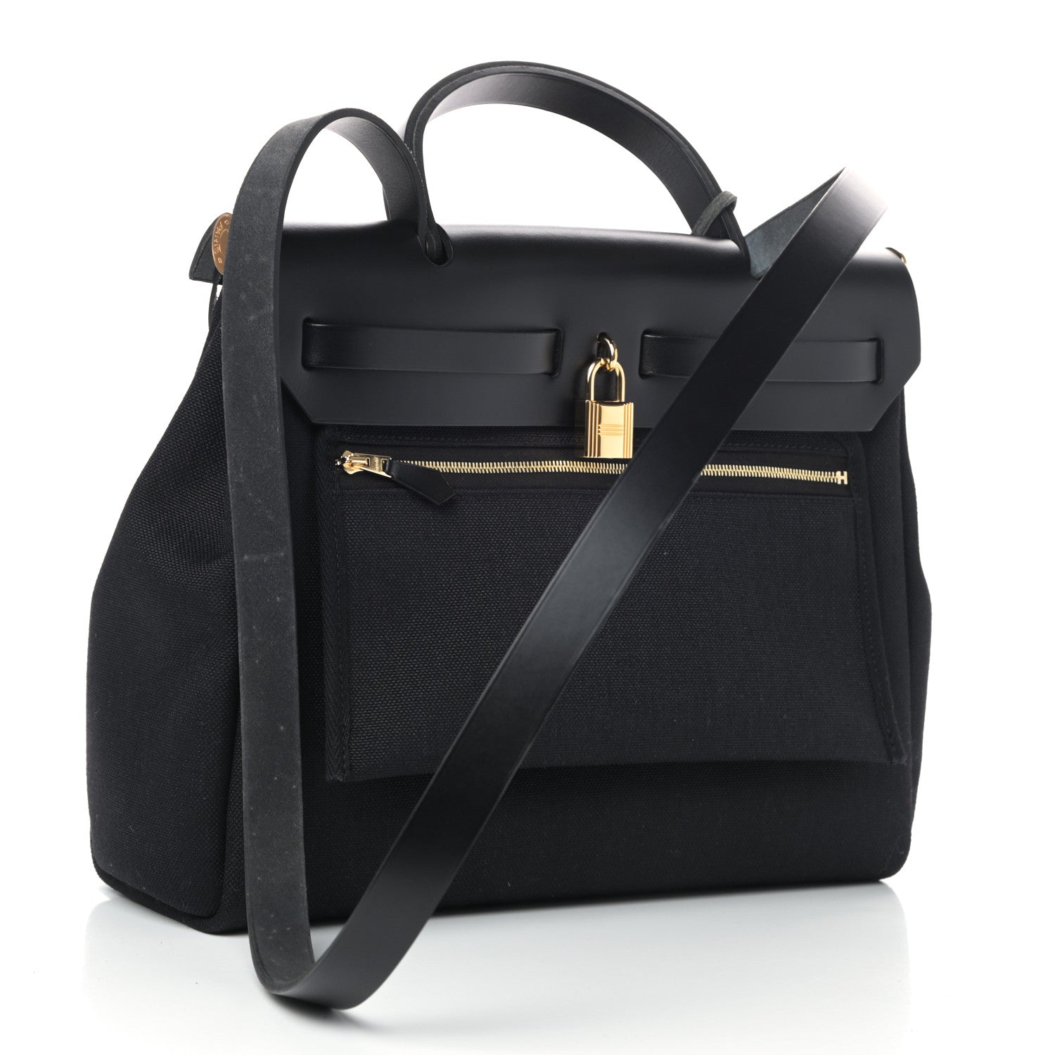 Hermes Military Toile Vache Hunter Herbag Zip Retourne 31 PM Black 2 of 10