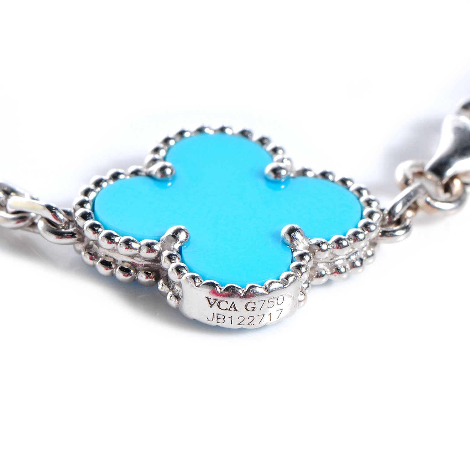 Van Cleef & Arpels 18K White Gold Turquoise 5 Motifs Vintage Alhambra Bracelet 4 of 5