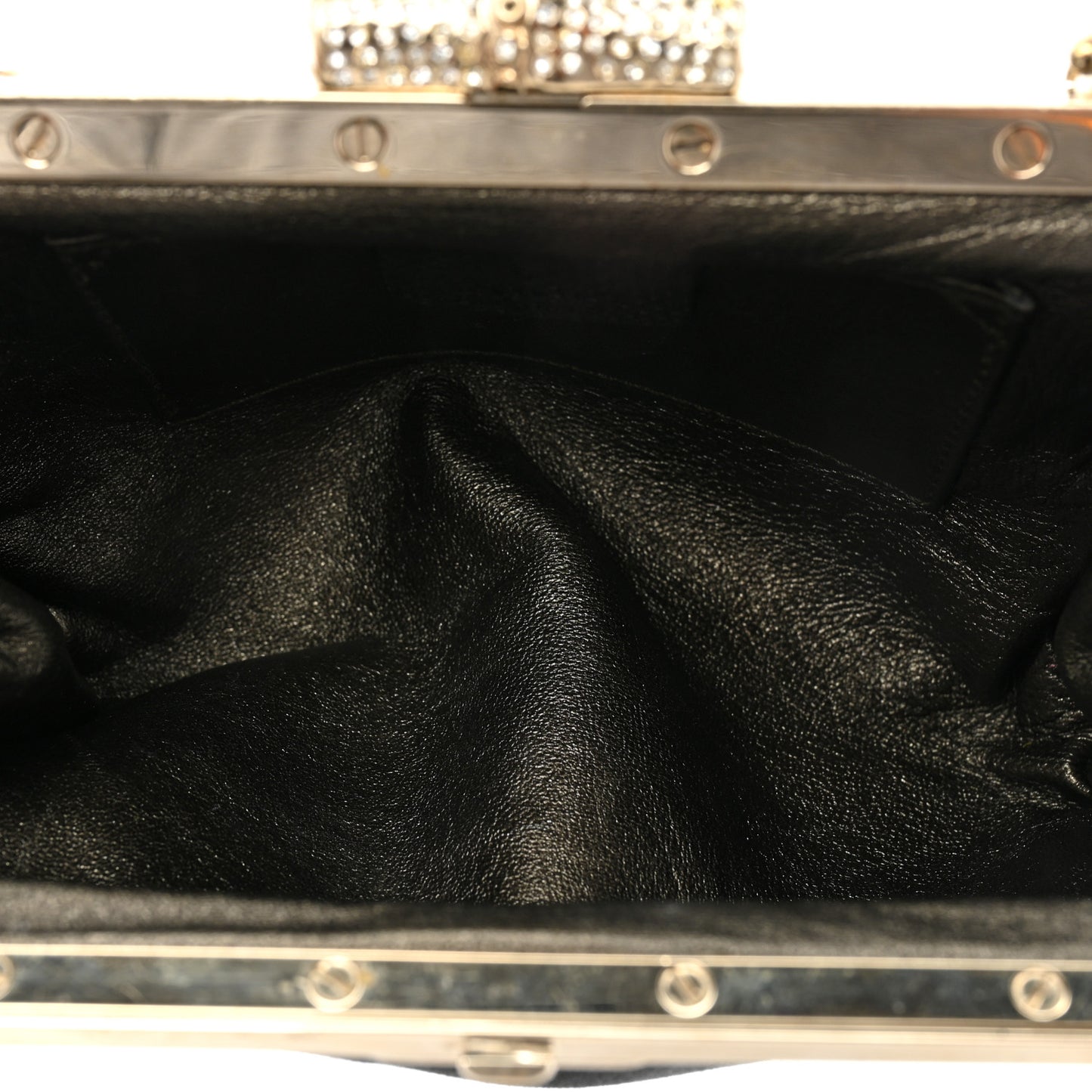 Satin Snakeskin Crystal Frame Evening Bag Black