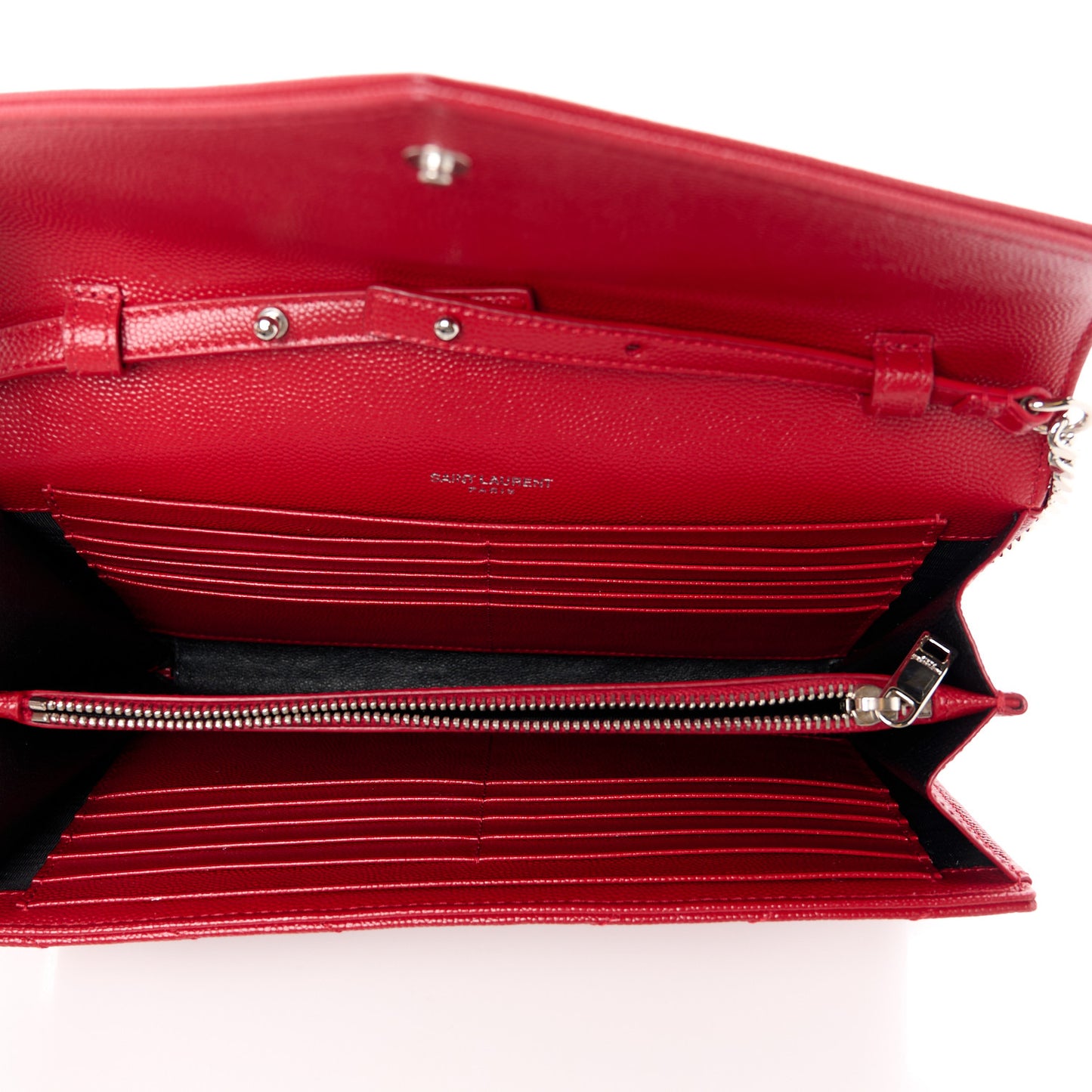Grain De Poudre Matelasse Chevron Monogram Chain Wallet Red