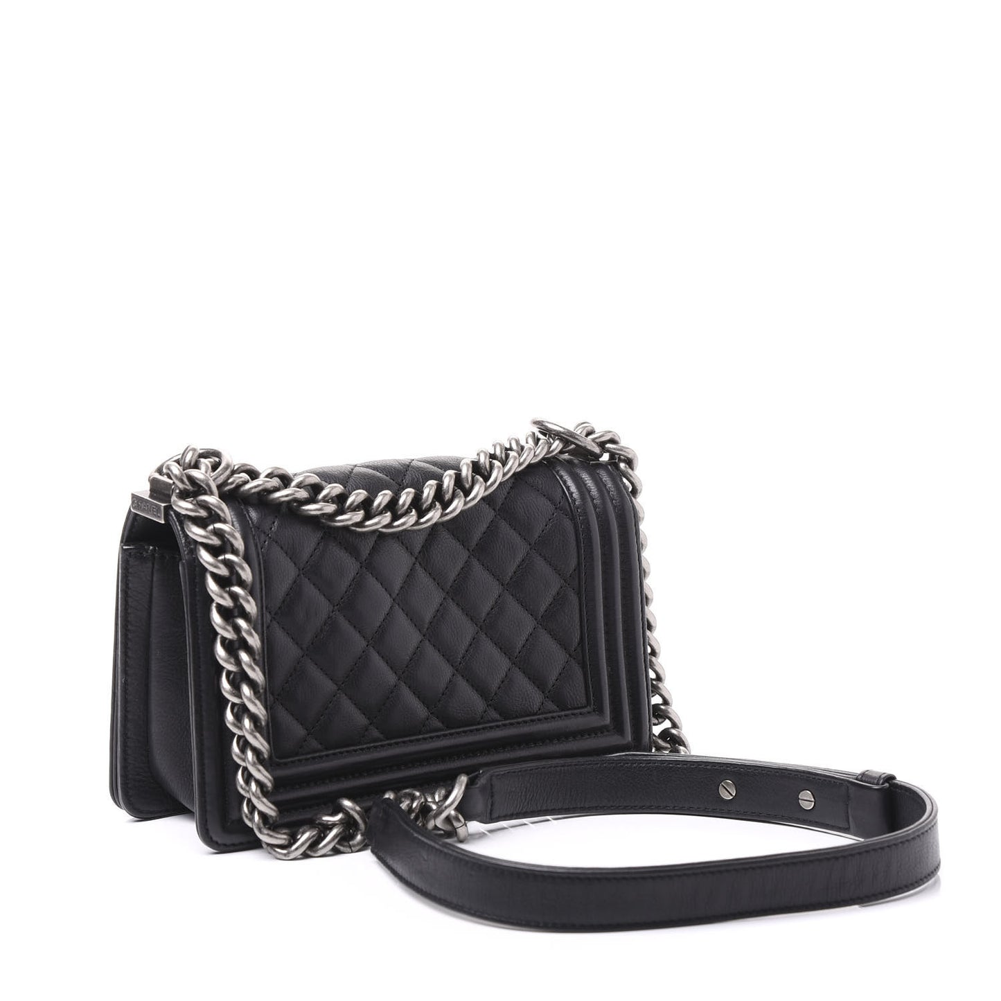 Calfskin Quilted Small Boy Flap Black