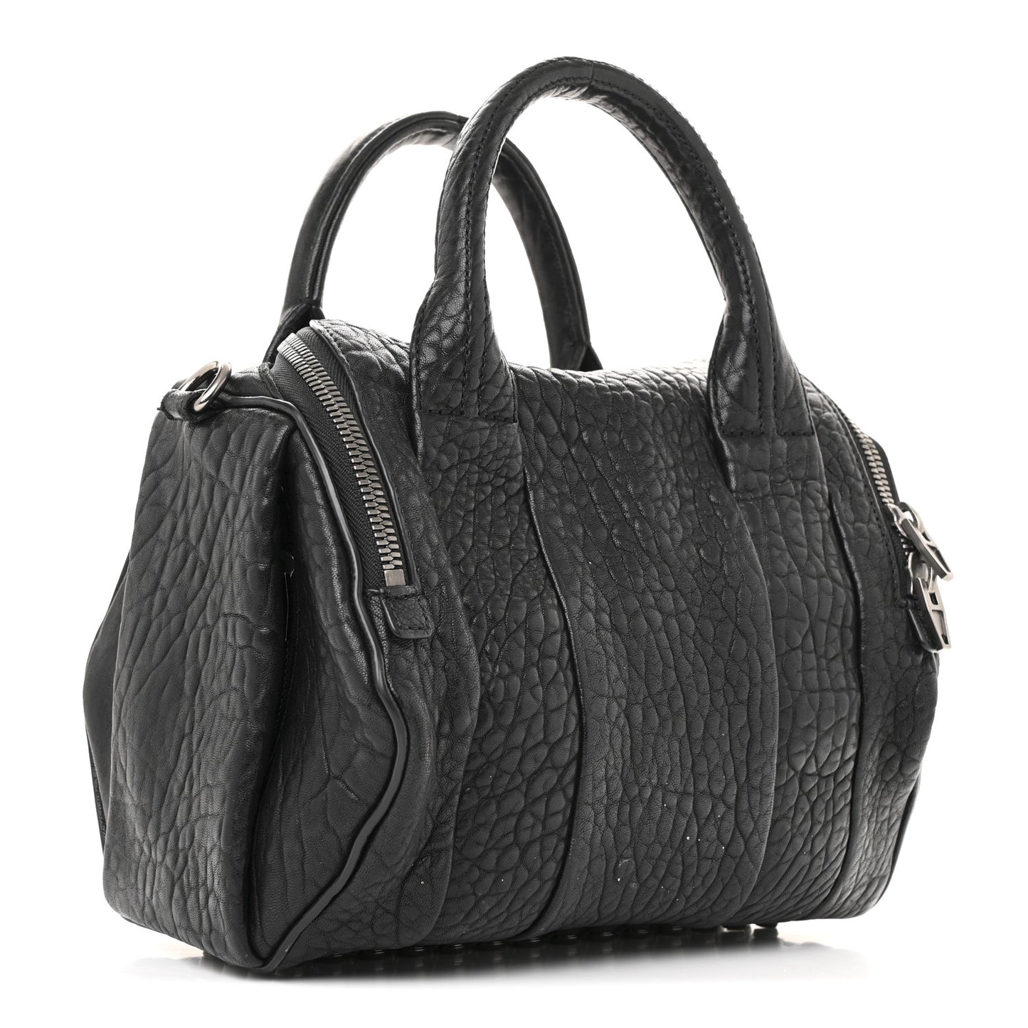 Pebbled Lambskin Rocco Black Silver Hardware