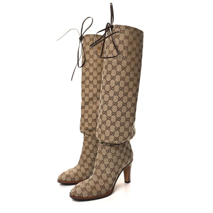 Gucci Monogram Lisa Mid Heel Boots 39.5 Beige Ebony 3 of 7