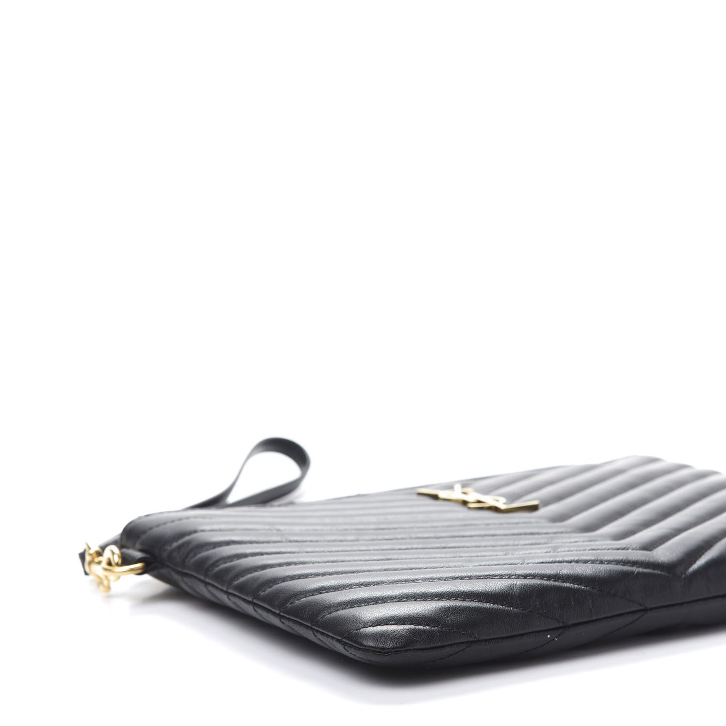 Calfskin Matelasse Chevron Monogram A5 Wristlet Black