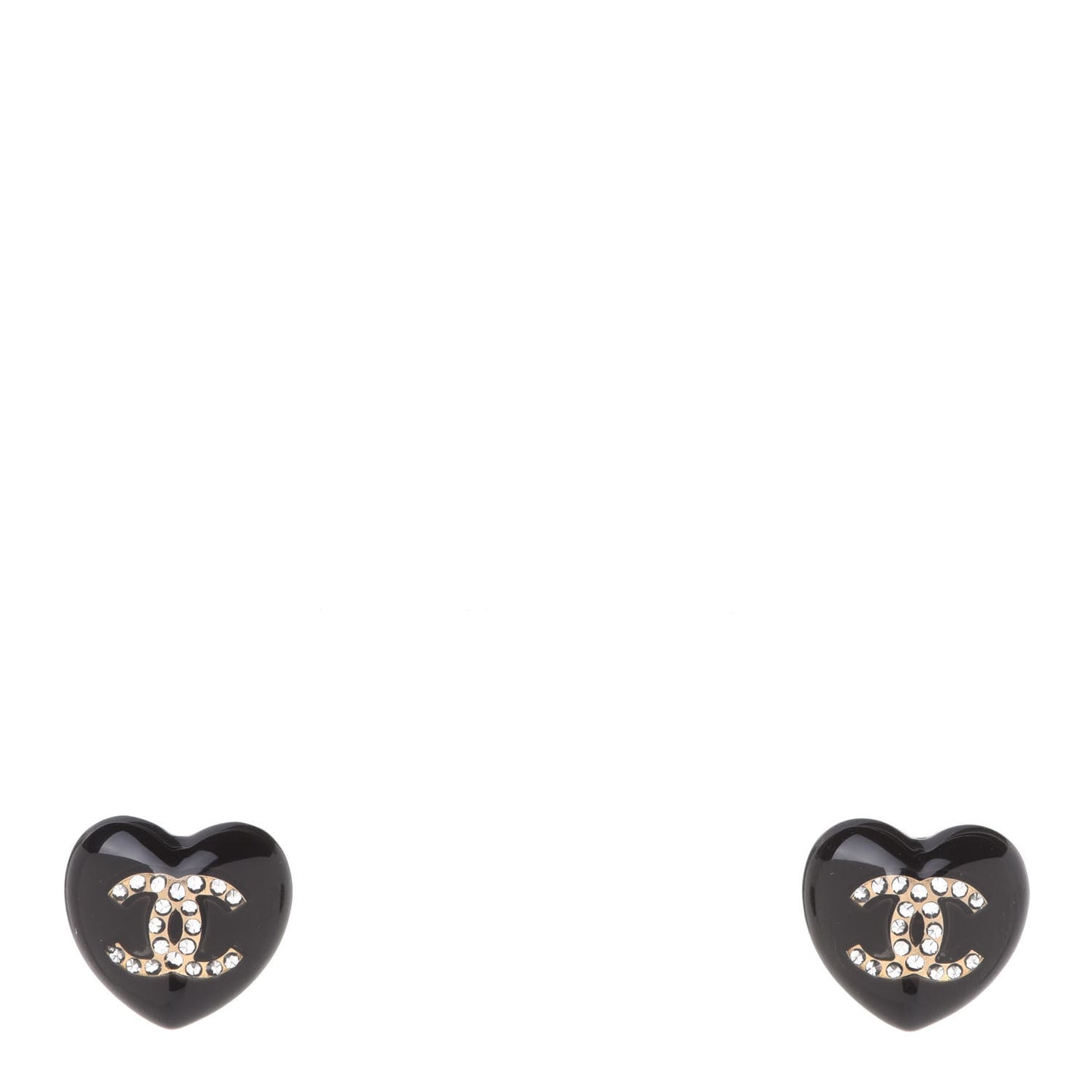 Resin Crystal CC Heart Earrings Black Gold