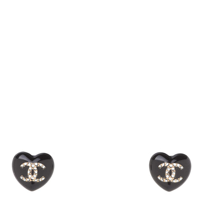 Chanel Resin Crystal CC Heart Earrings Black Gold 1 of 5