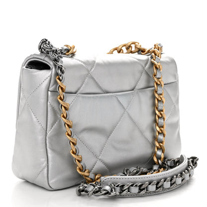 Chanel Metallic Goatskin Quilted Medium Chanel 19 Flap Silver 3 of 10