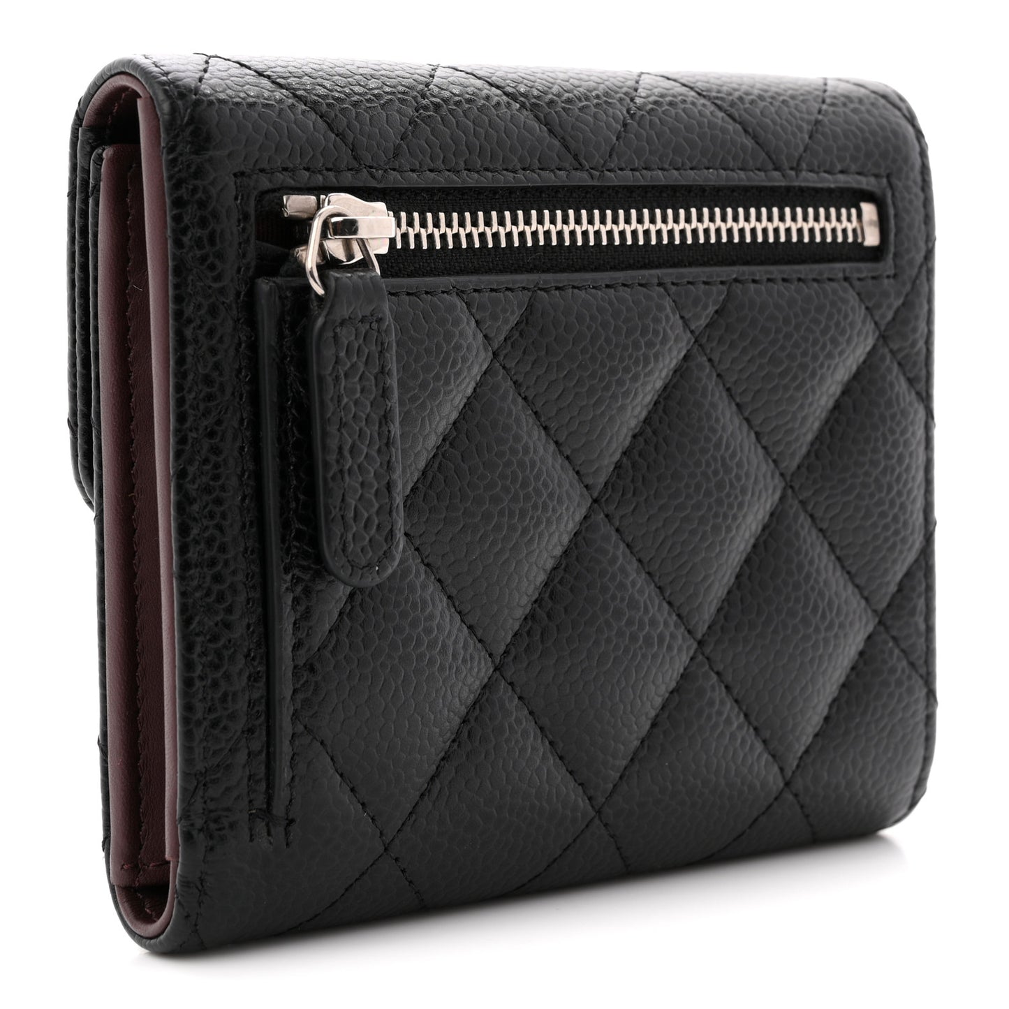 Caviar Quilted Compact Flap Wallet Black 39.5 Ivory Black