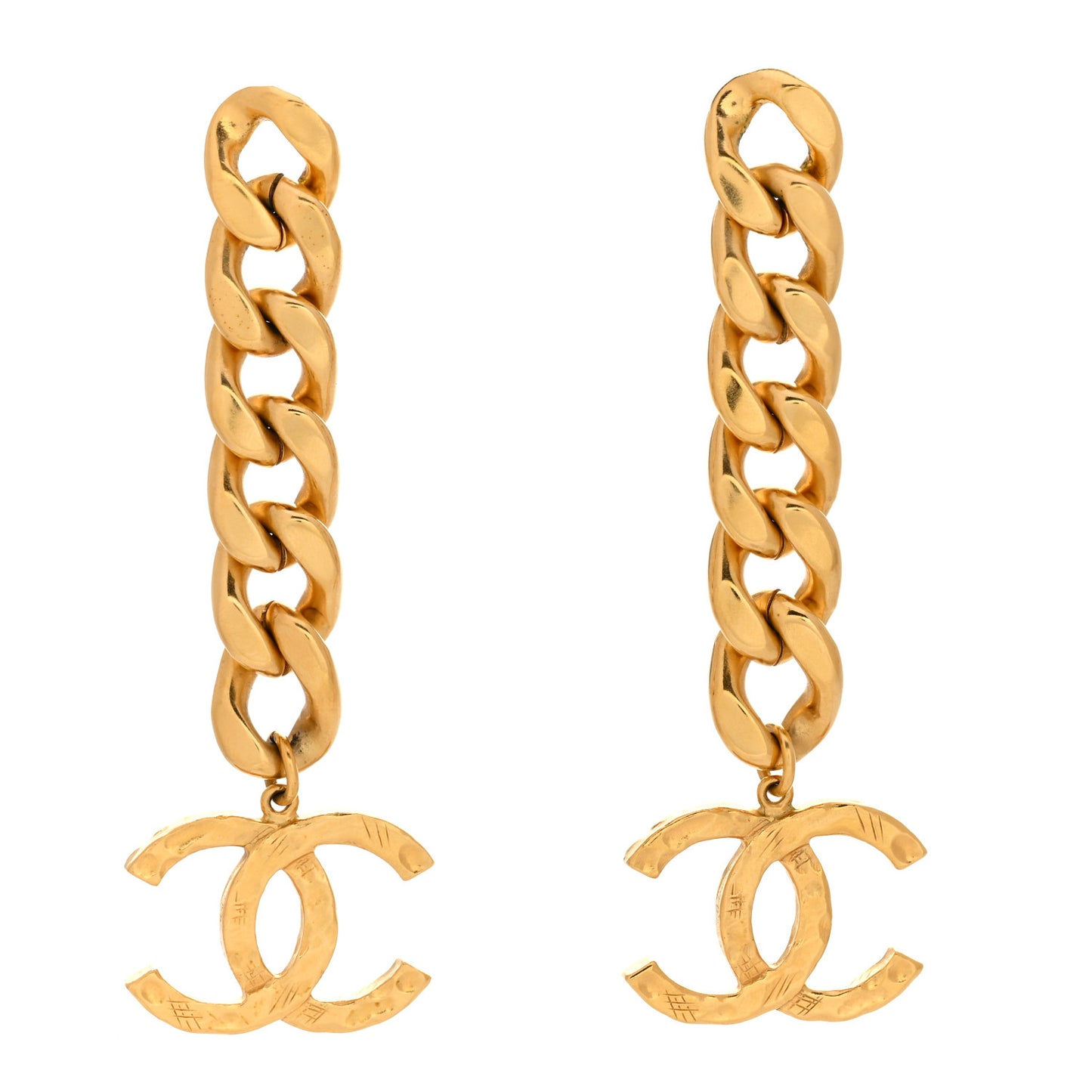Metal CC Pick Drop Earrings Gold