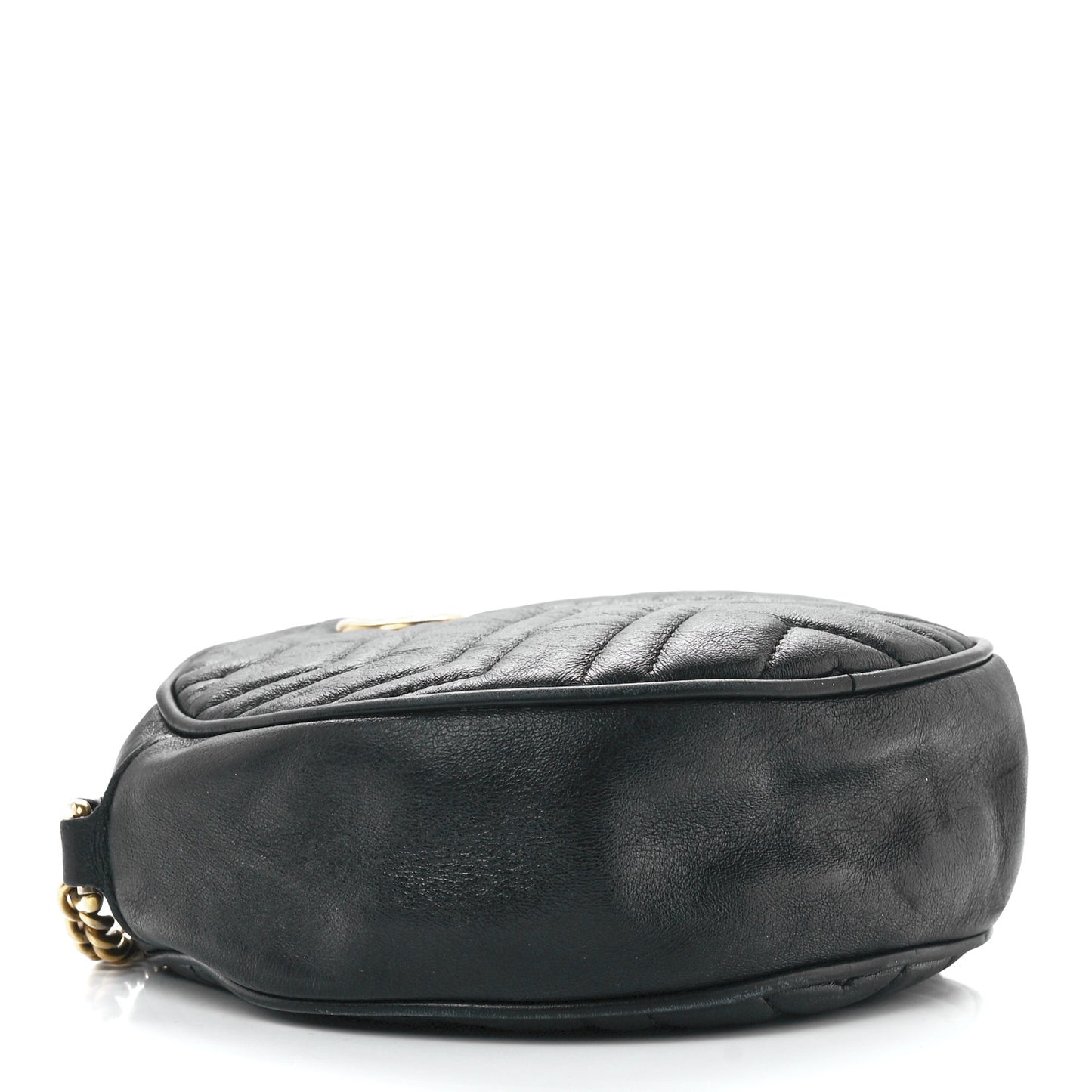 Azalea Calfskin Matelasse Heart Mini GG Marmont Round Shoulder Bag Black