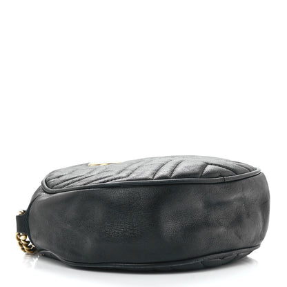 Gucci Azalea Calfskin Matelasse Heart Mini GG Marmont Round Shoulder Bag Black 5 of 13