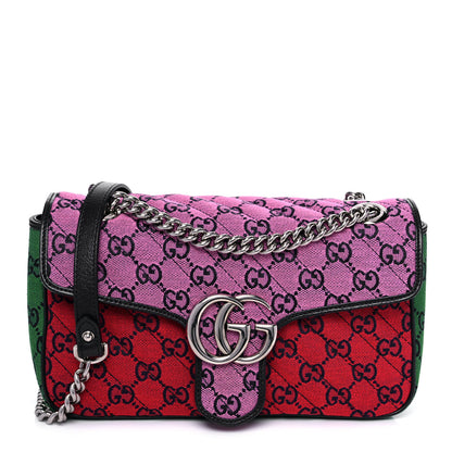 Gucci Monogram Multicolor Matelasse Diagonal Small GG Marmont Shoulder Bag Pink Blue Red Yellow Green 1 of 12