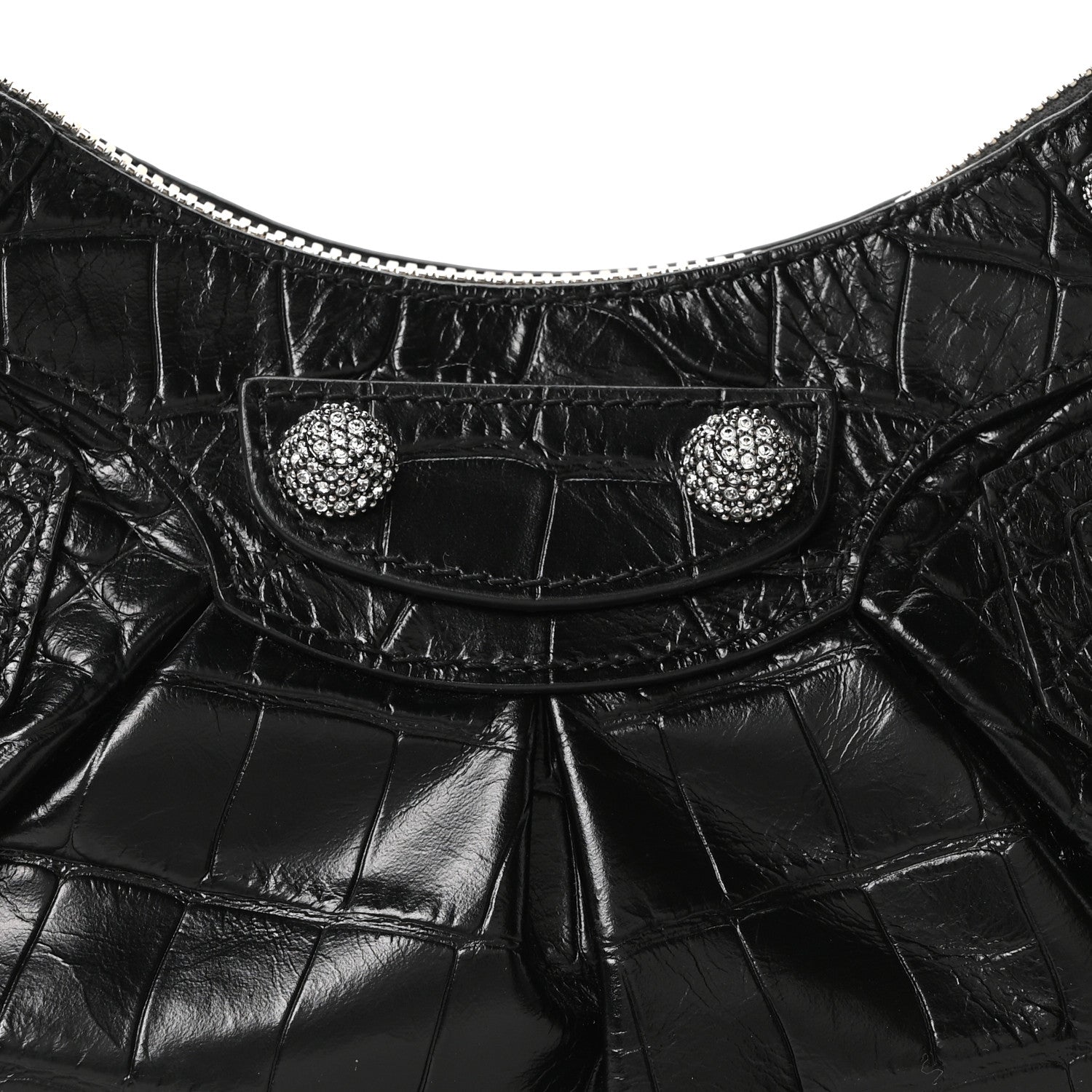 Balenciaga Extra Supple Calfskin Crystal Crocodile Embossed Le Cagole Shoulder Bag XS Black 9 of 11