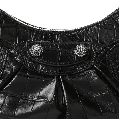Balenciaga Extra Supple Calfskin Crystal Crocodile Embossed Le Cagole Shoulder Bag XS Black 9 of 11